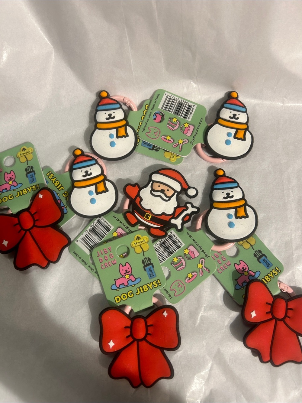 Christmas Jibbys Charms - Snowman Santa & Red Bow. Lot of 8